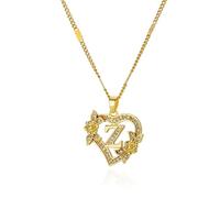 QYYZTQY Heart Initial Necklace For Women, Zircon Flower Heart Initials Necklaces Heart Lover U V W X Y Z Letter Chain Collar Necklace, Heart Necklace with Initial