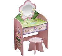 QYYZTQY High-End Wooden Princess Makeup Dressing Mirror and Stool Vanity Table Set with Drawers for Little Girls Best Gift