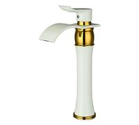 QYYZTQY High Rise Brass Bathroom Basin Mixer Tap Tall Waterfall Faucet Hot Cold Flat Mouth Elegant White & Gold Finish Perfect for Bathrooms