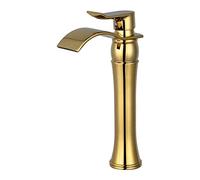 QYYZTQY High Rise Gold Basin Mixer Tall Waterfall Faucet Hot & Cold Brass Bathroom Tap Flat Mouth for Elegant Washbasin Upgrade