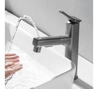 QYYZTQY High Rise Grey Basin Mixer Tap with Pull Down Sprayer 3 Modes Splashback Sink Faucet for Bathroom Tall Easy Installat Quality
