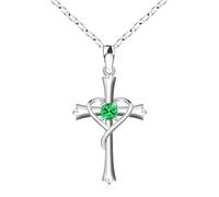 QYYZTQY HOHATech Women Birthstone Cross Pendant Mothers Wife DaughterAMayAEmerald, 18"+2", Silver, Cubic Zirconia Jewelry for Girls