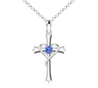 QYYZTQY HOHATech Women Birthstone Cross Pendant Mothers Wife DaughterASepASapphire, 18"+2", Silver, Cubic Zirconia Jewelry for Girls
