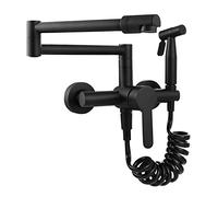 QYYZTQY Hot and Cold Water 2 Functions Commercial Brass ller Faucet Wall Mount Folding Stretchable Double Joint Swing Arms Kitchen Sink Taps,Black