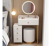 QYYZTQY Illuminated Makeup Vanity Table Set with Mirror White Dressing Table with Drawers and Upholstered Stool (50CM1) Perfect for Bedroom & Beauty Enthusiasts