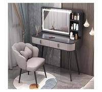 QYYZTQY Illuminated Makeup Vanity Table with 3 Adjustable Mirrors 2 Drawers & Shelves Stylish Dressing Table Set with Chair for Beauty & GroomingPerfect for Bedroom or Salon