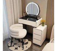 QYYZTQY Illuminated Vanity Set with Wooden Makeup Table Glass Top & Drawers Includes Stool & Mobile Cabinet for Bedroom Storage - Stylish & Functional
