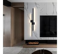 QYYZTQY Indoor Light Nordic Lamp Creative Long Strip Background Decorative Wall Iron for Bedroom Living Room Corridor (Black+White-White Light,120cm)