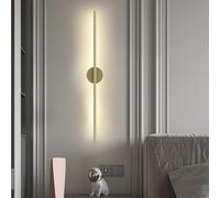 QYYZTQY Indoor Long Strip Nordic Style Aluminium Minimalist Background Decoration Wall Lamp Bedroom Living Room Mirror Stairs (60cm,Gold Neutral Light)