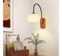 QYYZTQY Indoor Vintage Decorative Lamp Adjustable Rotatable with Glass Lampshade Wall Iron for Living Room Bedside Bedroom (Light Wood Colour)