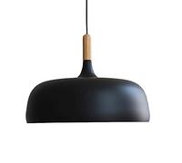 QYYZTQY Japanese Style Hanging Light, Aluminum Alloy Lampshade with Wooden Lamp Handle, E27 Lighting Fixture, Pot-Shaped Pendant Lights for Kitchen Island, Warehouse, Barn (Color : Black)