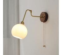 QYYZTQY Japanese Swing Arm Adjustable Wall Nordic Glass Shade E27 1-Light Wall Lamps with Brushed Brass Finish Wall Lights Bathroom Wall Lighting Fixture Decor Lamp, Tawny (Color : Milky White