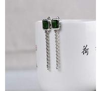 QYYZTQY Jewelry Girls Accessories Women's Vintage Open Ring S925 Silver Chinese Jade Inlaid Bracelet Stud NAShaped Tank Chain Necklace Synthetic Zircon Green Classical Court Charm Gift