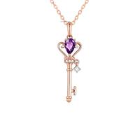 QYYZTQY Key Necklace For Women, 925 Sterling Silver Heart Key Zircon Pendant Necklace, Key Necklaces For Women, Lock and Key Necklace, Skeleton Key Necklace, Heart Key Necklace