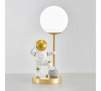 QYYZTQY Kids Table Lamp Boys Nightstand Planet Astronaut Night Lamp Milk Glass Brass Table Lamp Vintage Gold Mid Century Bedside Lamp for Children Bedroom Nursery Room Girls Boys Room Home Office