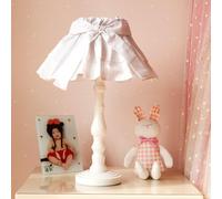 QYYZTQY Kids Table Lamp Girls Room Princess Fabric Shade Pink Table Lamp French Country White Vintage Bedside Lamp Rustic Desk Nightstand Lamp for Nursery Children Bedroom Living Room Home