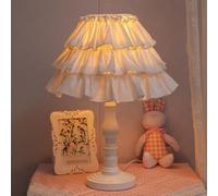 QYYZTQY Kids Table Lamp Girls Room Princess Fabric Shade Pink Table Lamp French Country White Vintage Bedside Lamp Rustic Desk Nightstand Lamp for Nursery Children Bedroom Living Room Home