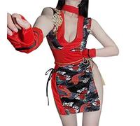 QYYZTQY Kimono Dress for Women Lingerie Outfit Robe Costume Cosplay Cheongsam Perspective Cute Open Front Deep V-Neck Side Slit Floral Pattern Short Anime Japanese Yukata Suit Sleepwear Pajamas