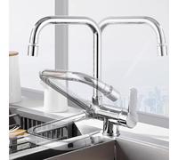 QYYZTQY Kitchen Faucets Folding Inside Window Hole Hot and Cold Water Single Handle 360° Swivel Brass Sink Faucet-Chrome