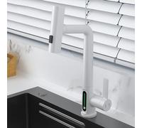 QYYZTQY Kitchen Faucets with Pull out Spray, Digital Temperature Display 3 Modes Waterfall Shower Mode Brass Pull out Kitchen Mixer Faucet-Black