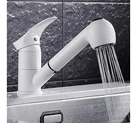 QYYZTQY Kitchen Pull out Spray Head Single Lever Sink Mixer 360°Rotation Hot&Cold Water with Shower Hande White Kitche Swivel Spout in Brass Mixing Tap Vessel Faucet