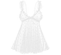 QYYZTQY Lace Babydoll Ruffle Lingerie for Women Mesh Dress Chemise Nightgown Sheer See Through Wedding Nightie