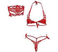 QYYZTQY Lace Lingerie Self Tie Bra and Panty Set Micro Bikini Halter Small Top Strappy Tiny Thong Babydoll with Eye Mask