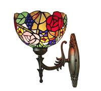 QYYZTQY Lamp LED Wall Light Fixture Beautiful Roses 7.8Inch Stained Glass Shade Victorian Decorative Wall Light Fixtures for Bedroom Hotel Living Room