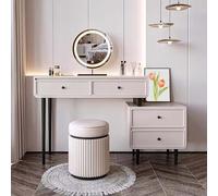 QYYZTQY Large Makeup with Lights Drawers and Cushioned Stool 3 Modes for Bedroom Dressing Table Wood Vanity Set,A Mirror,80x40x73cm