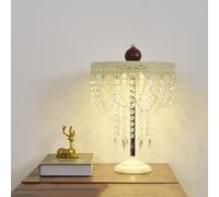 QYYZTQY LED Crystal Table Lamp Girls Room Mid Century French Country Vintage Table Lamp White Retro End Bedside Lamp Rustic Nightstand Lamp for Bedroom Living Room Home Office Decorative