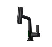 QYYZTQY LED Digital Display Kitchen Pull-out Waterfall Mixer Tap with Hot Cold Stream Spray Black Basin Faucet for Bathroom & Stylish