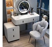 QYYZTQY Lighted Makeup Vanity Desk Set Stool Drawers Elegant Dressing Table with Mirror Perfect for Bedroom Decor and Beauty Routine,Grey+Black B,100cm/39.3in