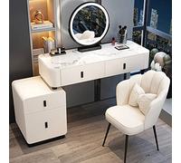QYYZTQY Lighted Makeup Vanity Desk Set Stool Drawers Elegant Dressing Table with Mirror Perfect for Bedroom Decor and Beauty Routine,White+Black B,120cm/47.2in