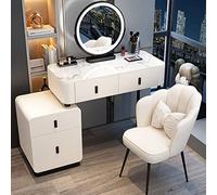 QYYZTQY Lighted Makeup Vanity Desk Set Stool Drawers Elegant Dressing Table with Mirror Perfect for Bedroom Decor and Beauty Routine,White+Black B,100cm/39.3in
