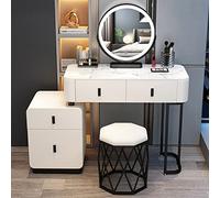 QYYZTQY Lighted Makeup Vanity Desk Set Stool Drawers Elegant Dressing Table with Mirror Perfect for Bedroom Decor and Beauty Routine,White+Black a,100cm/39.3in
