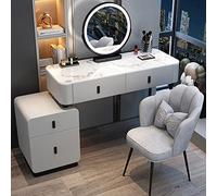 QYYZTQY Lighted Makeup Vanity Desk Set Stool Drawers Elegant Dressing Table with Mirror Perfect for Bedroom Decor and Beauty Routine,Grey+Black B,120cm/47.2in