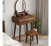 QYYZTQY Lighted Makeup Vanity with Adjustable Drawers 3 Color Mirror Set with Dressing Table and Stool Ideal for Bedroom and Beauty Room
