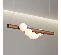 QYYZTQY Linear Chandelier Dining Table Light Fixture Wood Hanging Lamp with White Glass Shade, Magic Bean Ceiling Lighting Fixture E14 Chandeliers for Kitchen Island