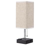 QYYZTQY Linen Lampshade Style Bedroom Bedside Table Light For Writing Desk Lounge Area Desk Table Lamp with USB Port 5V/2A*2 800W Socket Dormitory Standlamp Hotel Room B&B Lighting Fixture