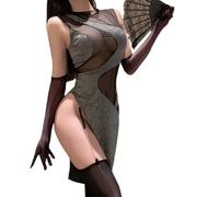 QYYZTQY Lingerie Dress for Women Cheongsam Costume Outfit Chinese Style Qipao High Split Perspective Anime Cosplay Roleplay Nightgown Chemise Thong Party Night Club Bodycon