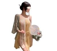 QYYZTQY Lingerie Dress for Women Exotic Hanfu Outfit Chinese Style Cheongsam Cosplay Costume Fairy Cute High Slit Anime Roleplay Babydoll Arabian Floral Embroidered Skirt Shawl Green