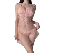 QYYZTQY Lingerie Dress for Women Outfit Cosplay Costume Cutout Short Floral Embroidered Sheer Anime Roleplay Lace Underwear Skirt Babydoll Nightgown Bodycon Thong Pink