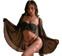 QYYZTQY Lingerie Dress for Women Outfit Exotic Hanfu Cosplay Costume Cheongsam Fairy Bridal Cute Anime Roleplay Chain Robe Babydoll Arabian Bikini Bra Thong Black