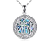 QYYZTQY Loto Celta de Triple Luna para Mujer, Colgante de corazón con Nudo Celta de Plata de Ley, Concha de abulón, Cruz Ankh, joyería, Regalos de cumpleaños de Navidad para niñas