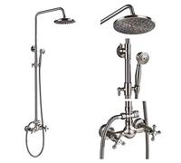 QYYZTQY Luxury Brushed Nickel Wall Mounted Bathroom Faucet Set with Inch Rainfall Shower Head and Handheld Spray 2 Knobs