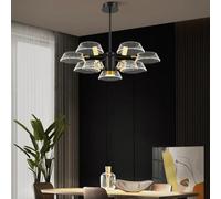 QYYZTQY Luxury Chandelier Mid Century 6/9 Light Pendant Light Fixtures with Acrylic Glass Hanging Rod Adjustable Height Hanging Lamp Metal Iron Pendant Lamp For Living Dining Room Kitchen, Dimmi