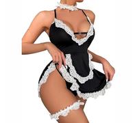 QYYZTQY Maid Costume Women Maid Nightgown Strap Dress Servant Outfit Cute Floral Lace Babydoll Lingerie Chemise