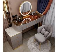 QYYZTQY Makeup Lighted Mirror, Vanity Desk Storage Nightstand, Dressing Table Home with Large Drawers, for Women Girls Bedroom,Gray a,100cm/39.3in