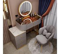 QYYZTQY Makeup Lighted Mirror, Vanity Desk Storage Nightstand, Dressing Table Home with Large Drawers, for Women Girls Bedroom,Gray a,80cm/31.4in