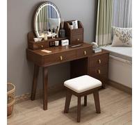 QYYZTQY Makeup Vanity 3 Color Touch Screen Dimming Mirror, Dressing Table with Sliding Drawers, Side Cabinet and Cushioned Stool Set for Women Girls,Brown,31.4x15.7x51.9in